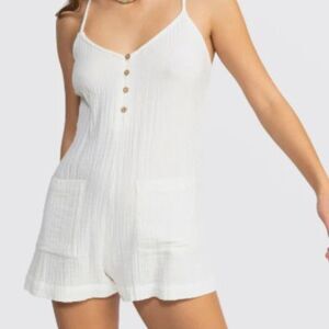 Roxy White Romper L NWT 100% Cotton White Sunshine Haze V- Neck